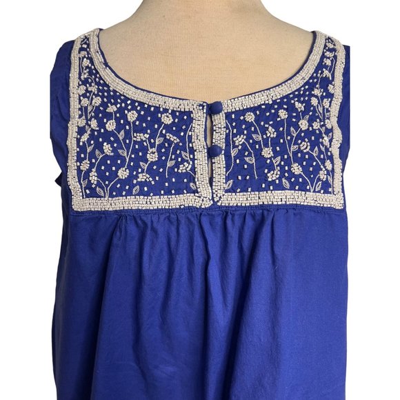 Style & Company Jeans Baby Doll Tank 12 Royal Blue Cotton Beaded Cotton - Picture 3 of 15